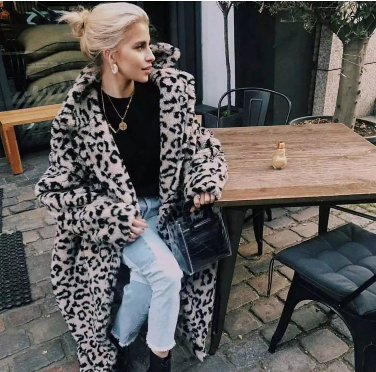 Gorgeous Teddy Bear Leopard Shearling Look Coat Free Shipping