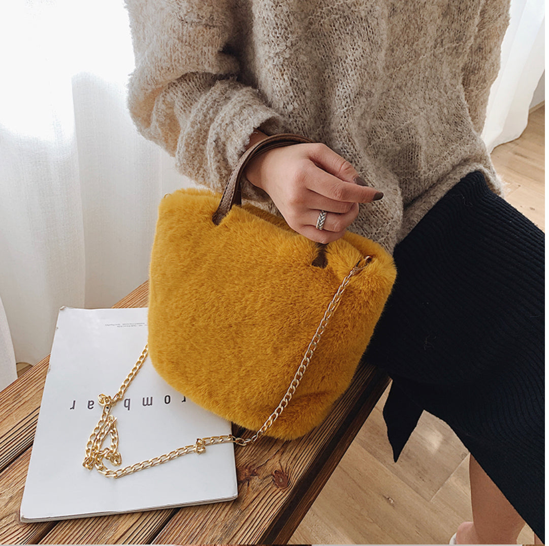 Luxe Faux Fur Handbag or Shoulder Bag Complete with gold chain