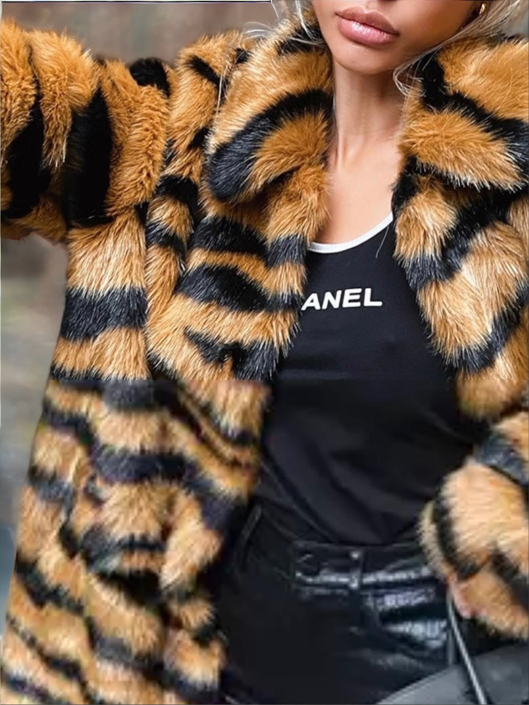 Tiger Print Faux Fur Coat Free Shipping