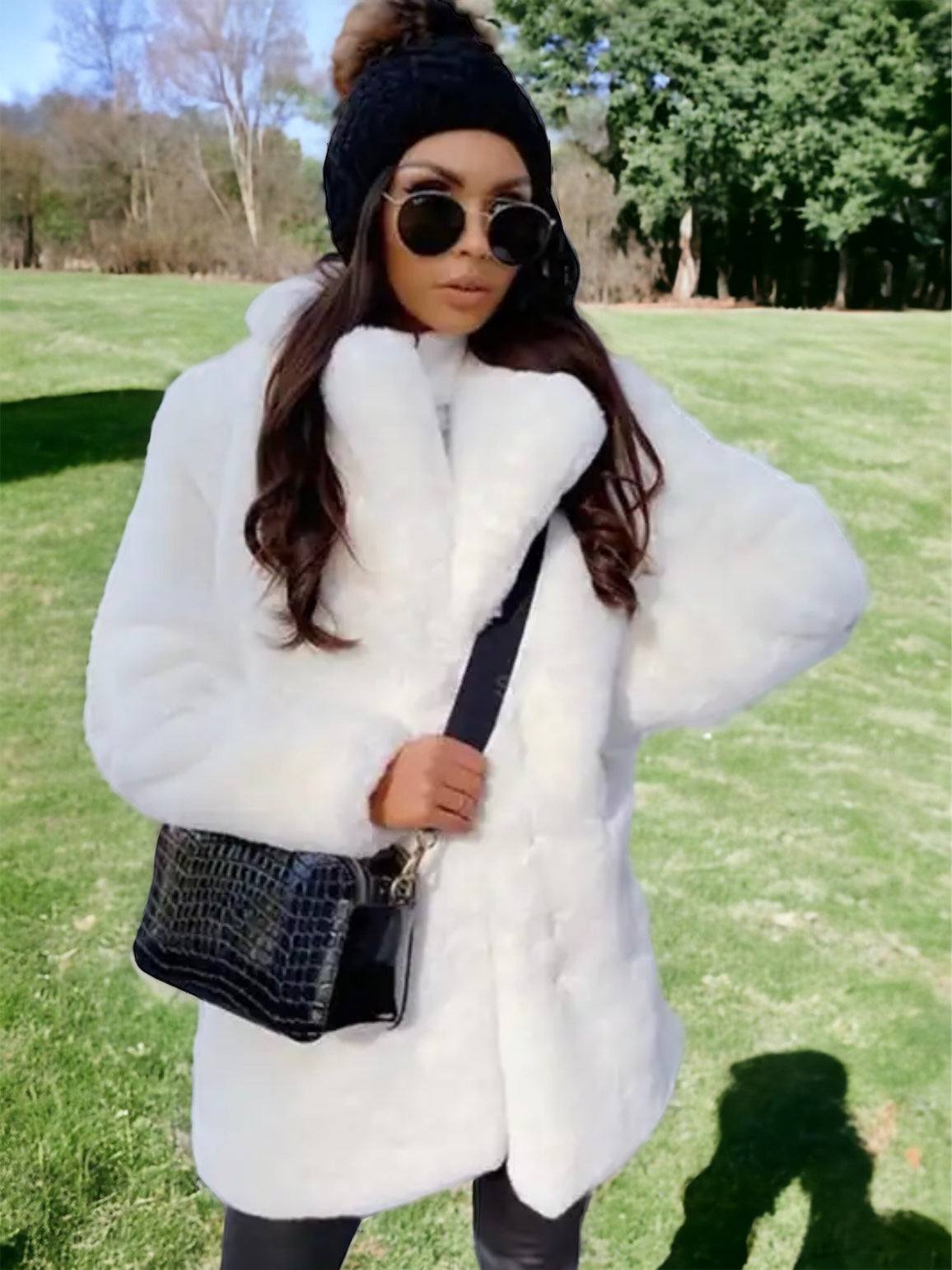 Super Soft Black Faux Fur Mid Length Jacket
