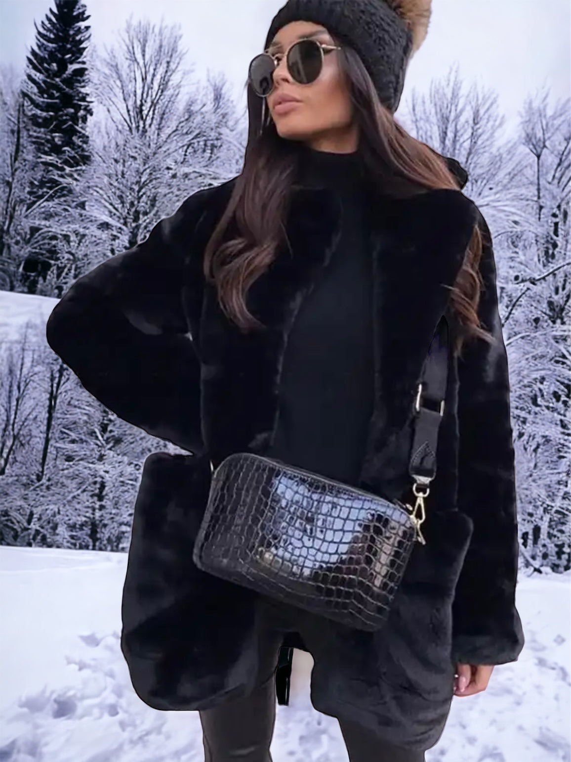 Super Soft Black Faux Fur Mid Length Jacket