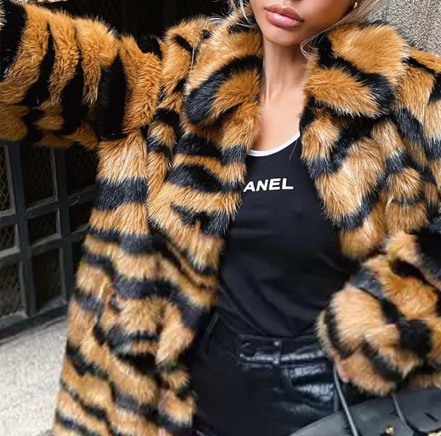 Tiger Print Faux Fur Coat Free Shipping