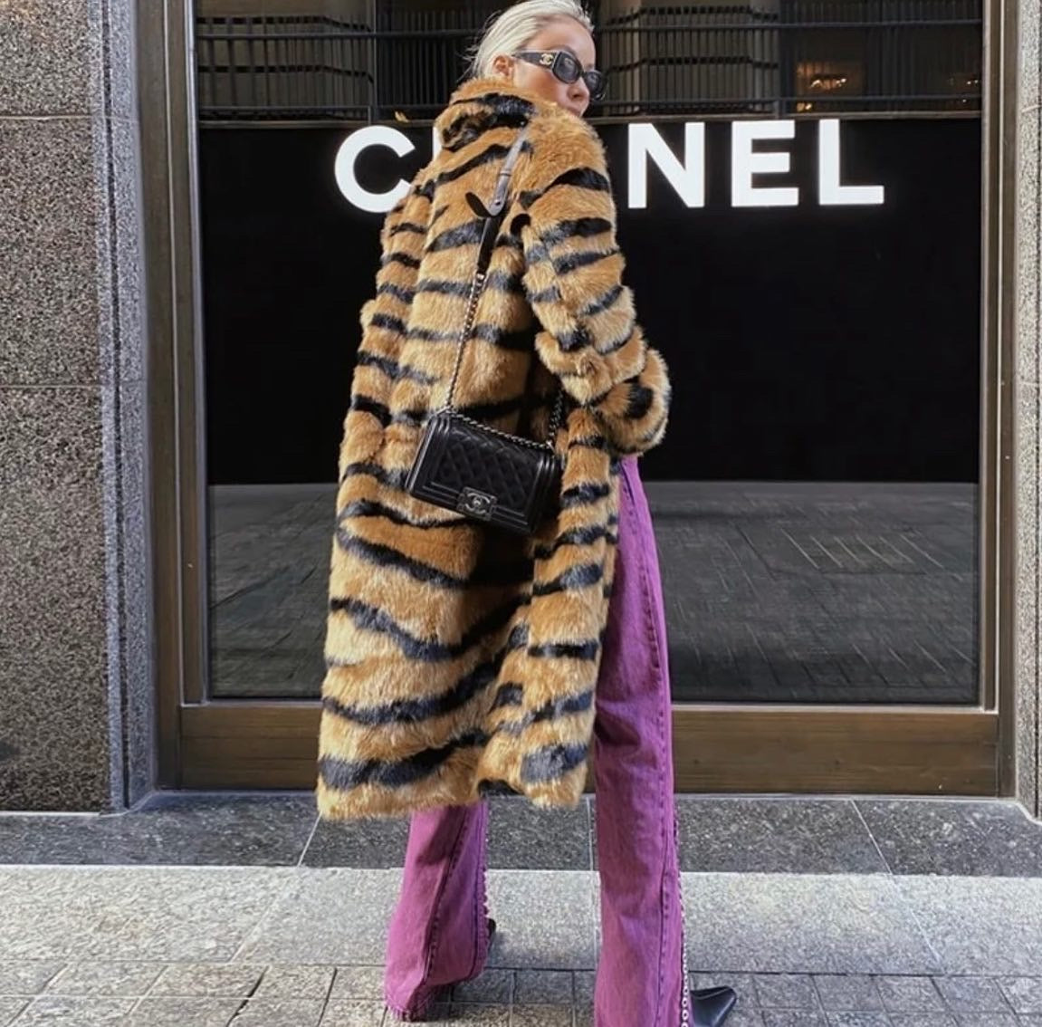 Tiger Print Faux Fur Coat Free Shipping