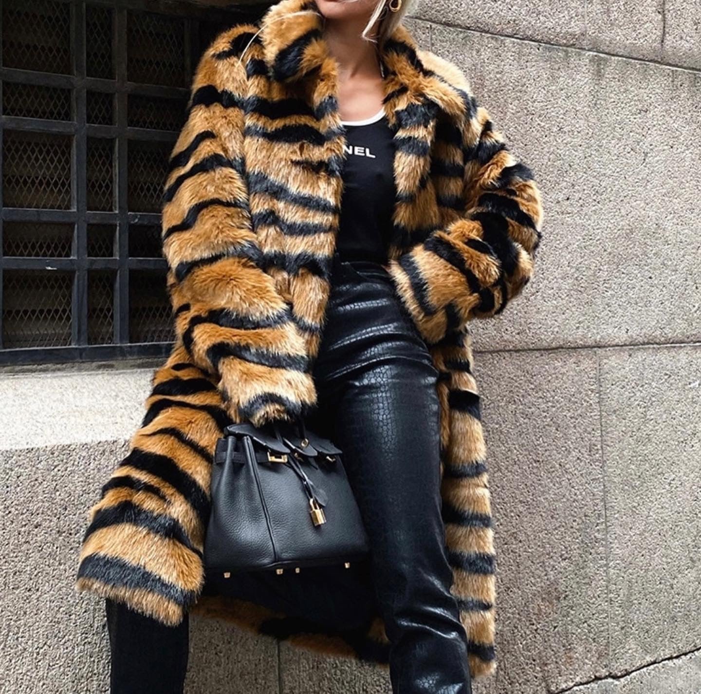 Tiger Print Faux Fur Coat Free Shipping