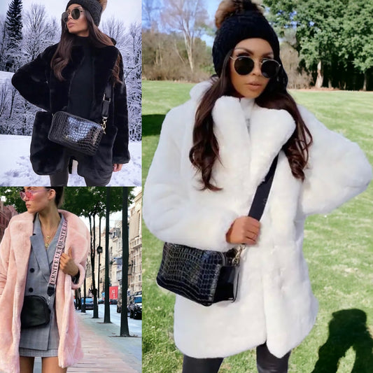 Super Soft Black Faux Fur Mid Length Jacket