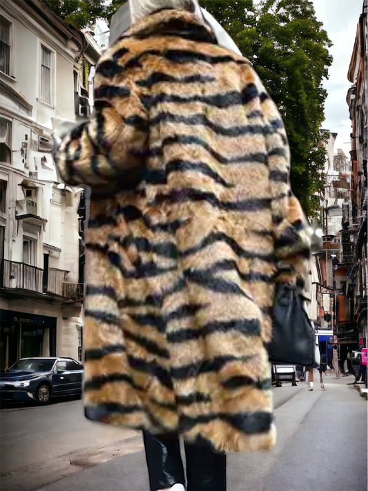 Tiger Print Faux Fur Coat Free Shipping