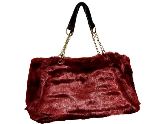 Gorgeous Leopard Tote Faux Fur Bag Gold Chain Faux Leather Handles Large
